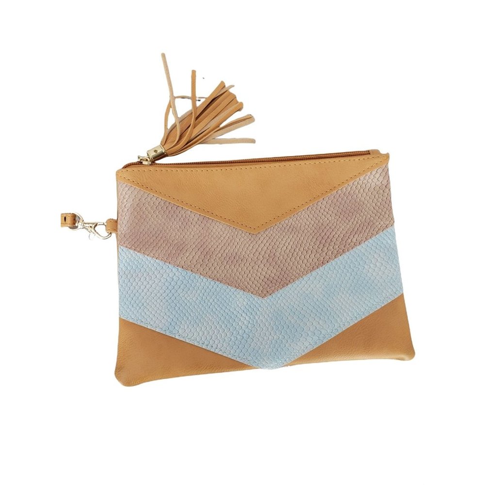 Old East Wristlet Purse Cosmetic Handbag Faux Leather Snakeprint Chevron Pattern